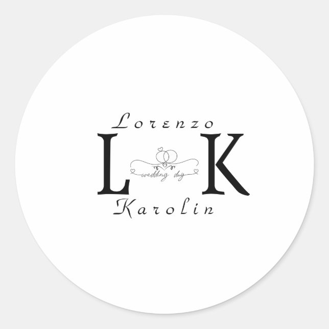 Sticker Rond Mariage blanc Monogramme simple Élégant minimalist (Devant)