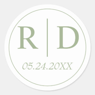 Sticker Rond Mariage blanc monogramme vert Sage