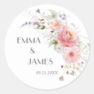 Sticker Rond Mariage blanc rose Fleur sauvage