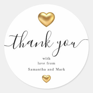 Sticker Rond Mariage blanc simple et moderne Gold Heart