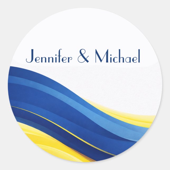 Sticker Rond Mariage Bleu Cobalt et Jaune Citron  (Devant)