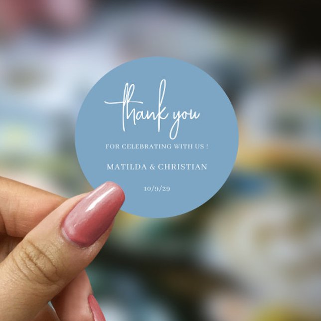 Sticker Rond Mariage bleu Dusty minimaliste (Créateur téléchargé)
