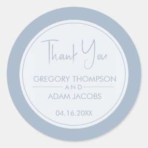 Sticker Rond Mariage bleu et blanc Dusty moderne Favoriser