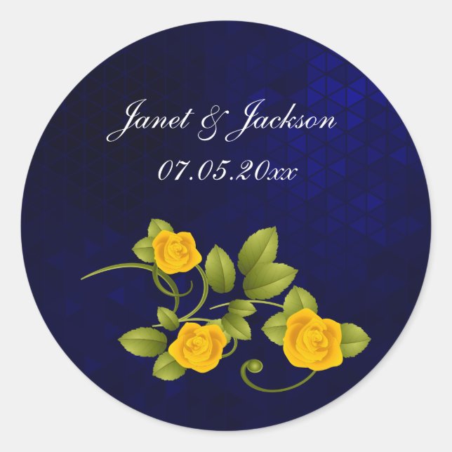 Sticker Rond Mariage bleu foncé et rose jaune (Devant)