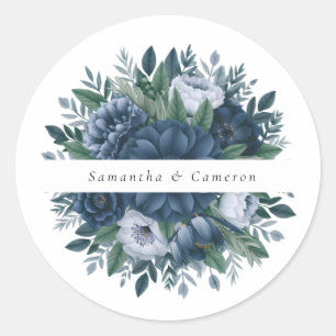 Sticker Rond Mariage bleu marine et bleu clair élégant