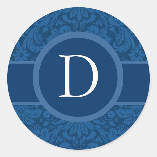 Sticker Rond Mariage bleu Monogramme B ou toute lettre G404A (Devant)
