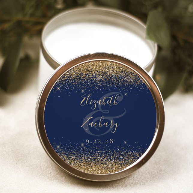 Sticker Rond Mariage Bleu Nuit Écriture Paillettes Dorées (Créateur téléchargé)