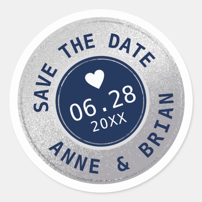 Sticker Rond mariage bleu petit ENREGISTRER LA DATE (Devant)