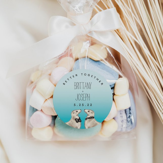 Sticker Rond Mariage bleu Turquoise Sea Lions (Créateur téléchargé)