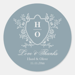 Sticker Rond Mariage Bleu Vintage Crête Amour et Merci