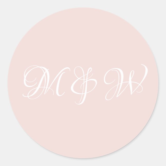 Sticker Rond Mariage blush rose script monogramme élégant perso (Devant)