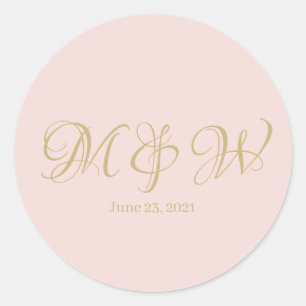 Sticker Rond Mariage blush rose script monogramme élégant perso