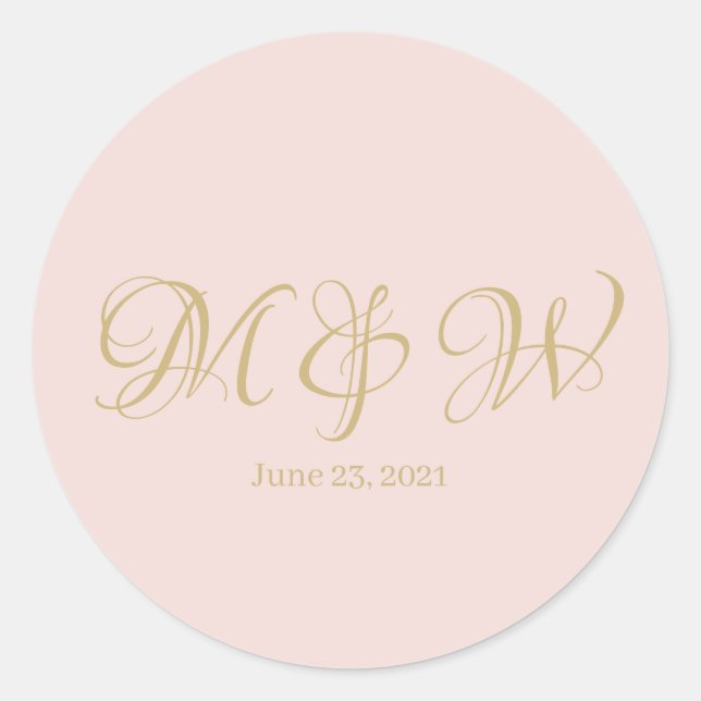 Sticker Rond Mariage blush rose script monogramme élégant perso (Devant)