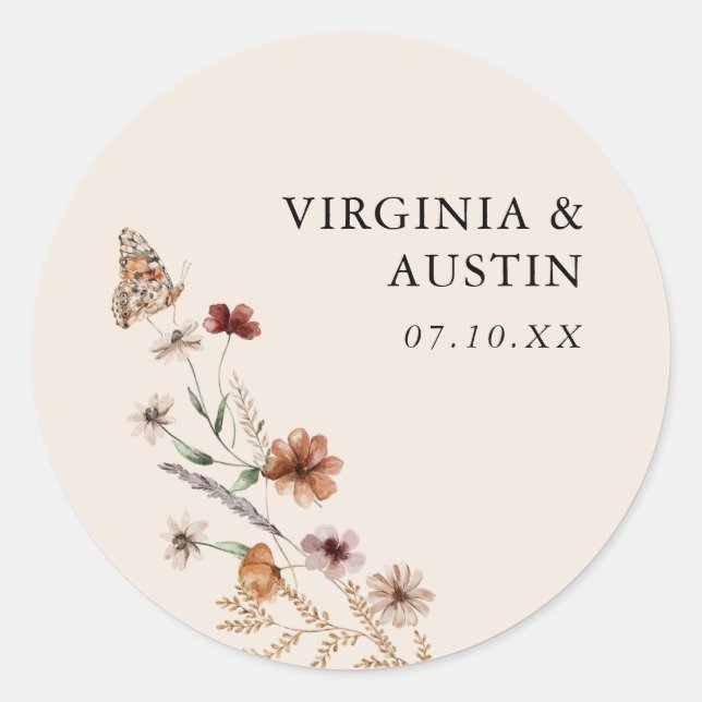 Sticker Rond Mariage Bohème (Devant)