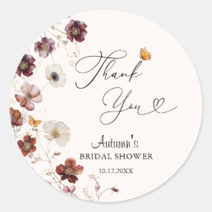Sticker Rond Mariage Bohème Automnal Fleurs Shower 
