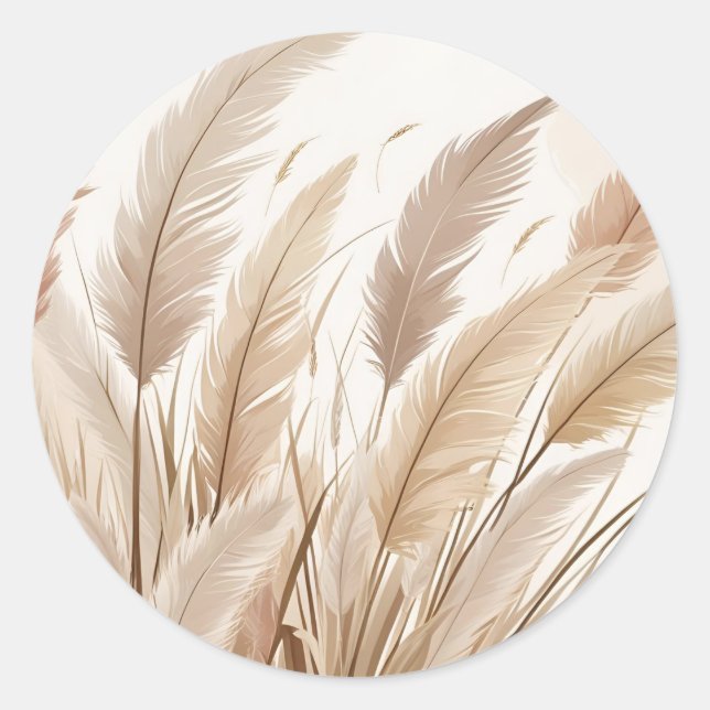 Sticker Rond Mariage Bohème Beige Herbe de Pampas (Devant)