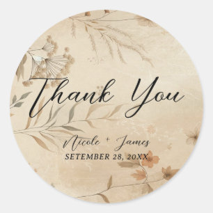 Sticker Rond Mariage Bohème Floral Botanique Vintage Élégant