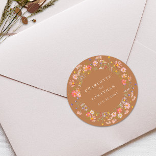 Sticker Rond Mariage Bohème Floral d'Automne