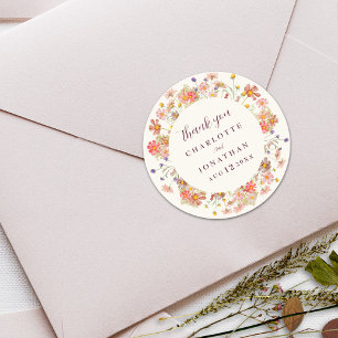 Sticker Rond Mariage Bohème Floral d'Automne Remerciements