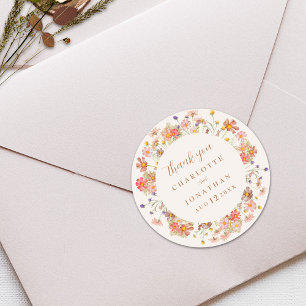 Sticker Rond Mariage Bohème Floral d'Automne Remerciements