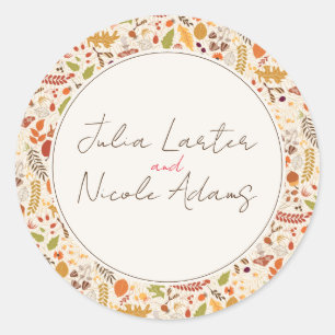 Sticker Rond Mariage Bohème Floral Rustique Automne