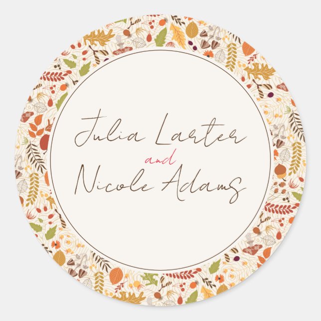 Sticker Rond Mariage Bohème Floral Rustique Automne (Devant)