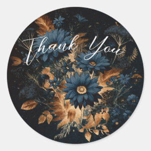 Sticker Rond Mariage Bohème Glamour Sombre Bleu Nuit et Or Rust