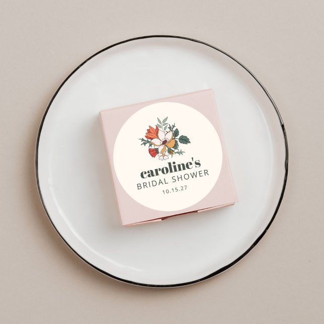 Sticker Rond Mariage bohème rétro floral personnalisé (Créateur téléchargé)
