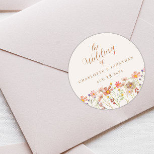 Sticker Rond Mariage Bohème Rustique aux Aquarelles Florales