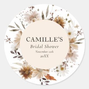 Sticker Rond Mariage Boho Automne Floral Shower