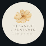 Sticker Rond Mariage Boho bleu bleu jaune minimal<br><div class="desc">Sticker Mariage minimaliste bleu rustique jaune floral</div>