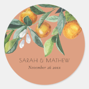 Sticker Rond Mariage Boho Botanique Orange à l'Élégant Citrus r