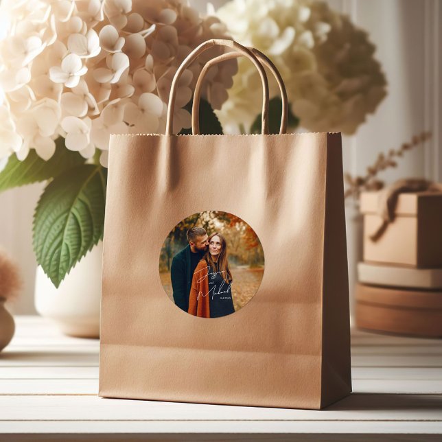 Sticker Rond Mariage Boho de script élégant photo (Créateur téléchargé)