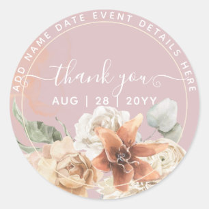 Sticker Rond Mariage Boho en laiton rose Rose