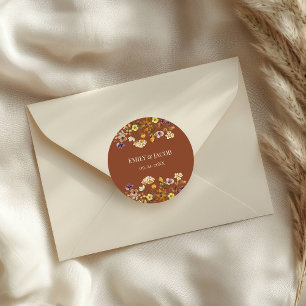 Sticker Rond Mariage Boho Fleur sauvage en terre cuite et crème