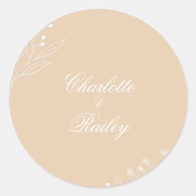 Sticker Rond Mariage Boho Floral Blanc Beige Corner (Devant)