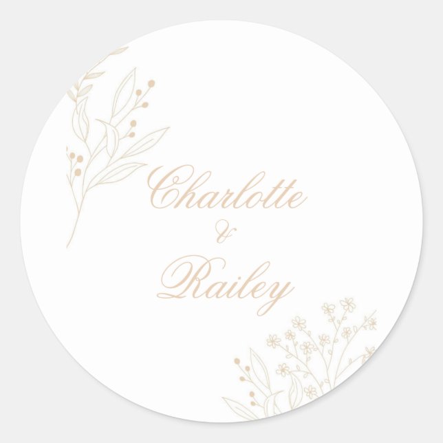 Sticker Rond Mariage Boho Floral Corner beige (Devant)