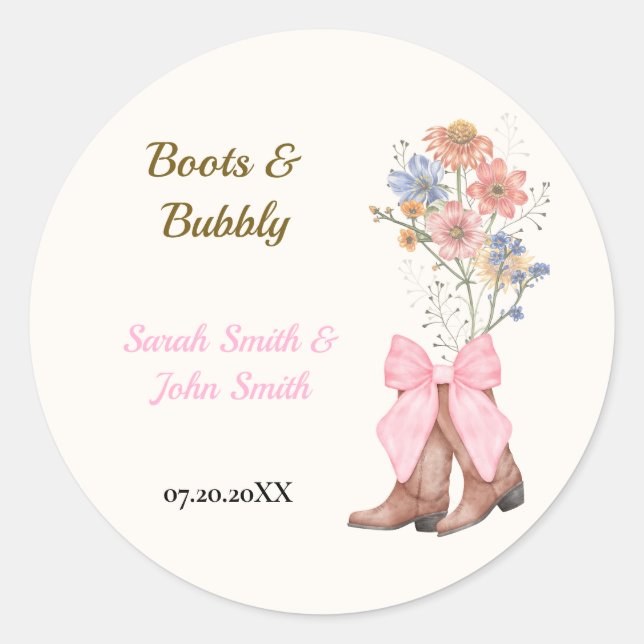Sticker Rond Mariage Boots et Bubbly (Devant)