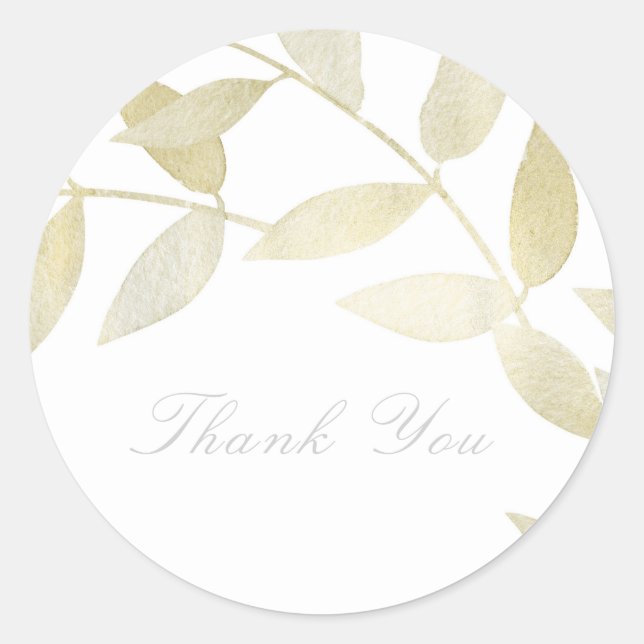 Sticker Rond Mariage Botanique aux Feuilles d'Or Doré Rustique  (Devant)