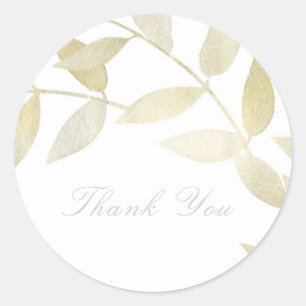 Sticker Rond Mariage Botanique aux Feuilles d'Or Doré Rustique