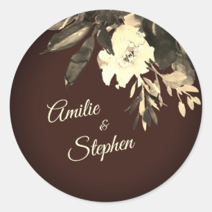Sticker Rond Mariage botanique Brown d'automne