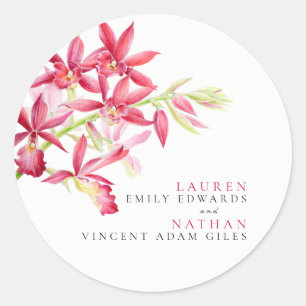 Sticker Rond Mariage botanique des fleurs d'orchidées rouges