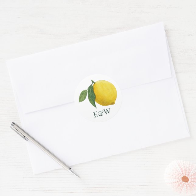 Sticker Rond Mariage Botanique Élégant au Citron (Enveloppe)