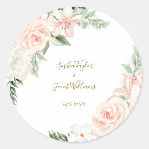 Sticker Rond Mariage botanique floral rose et or