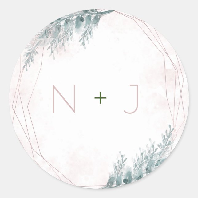 Sticker Rond Mariage Botanique Géométrique à l'Aquarelle Rose F (Devant)