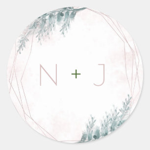 Sticker Rond Mariage Botanique Géométrique Aquarelle Rose Blush