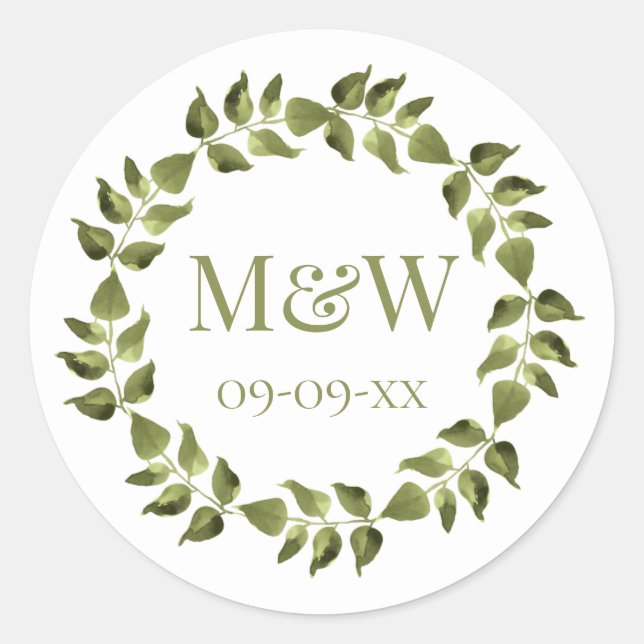 Sticker Rond Mariage botanique Jardin Monogramme Date (Devant)