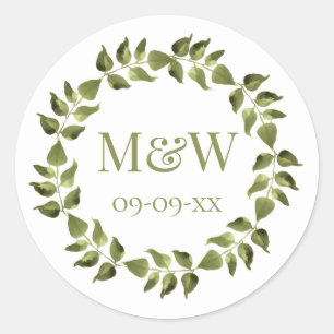 Sticker Rond Mariage botanique Jardin Monogramme Date