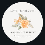 Sticker Rond Mariage botanique minimal d'agrumes orange<br><div class="desc">Si vous avez besoin d'une personnalisation supplémentaire,  n'hésitez pas à m'envoyer un message sur yellowfebstudio@gmail.com .</div>