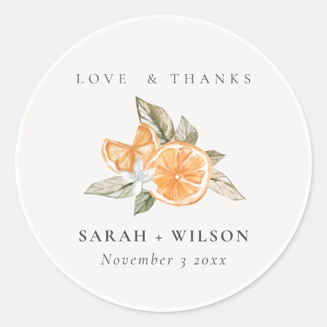 Sticker Rond Mariage botanique minimal d'agrumes orange (Devant)